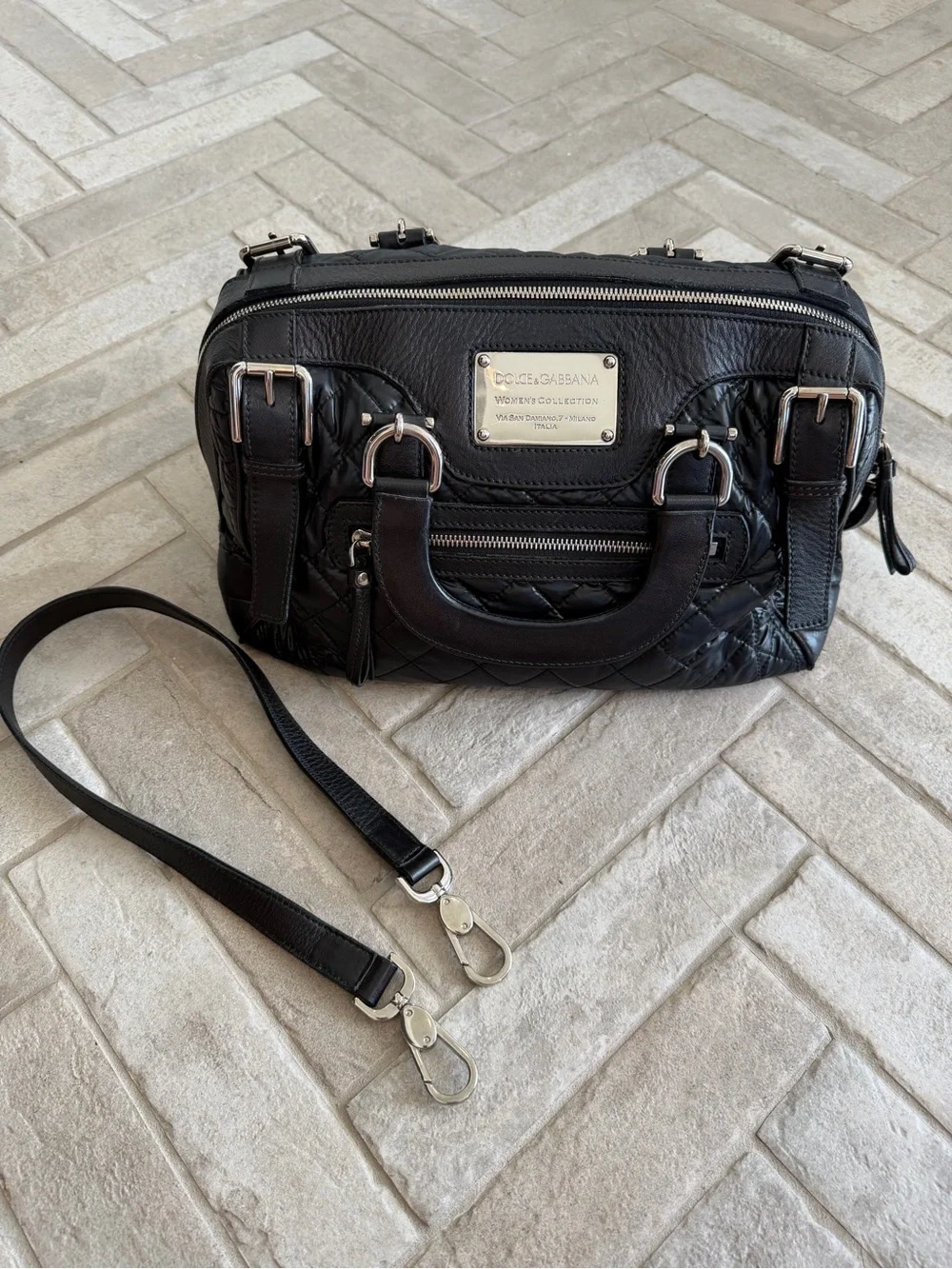 Dolce & Gabbana Miss Easy Way Black Quilted Nylon Leather Satchel Bag